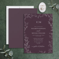 Élégant Mariage de monogramme pourpre à feuilles m