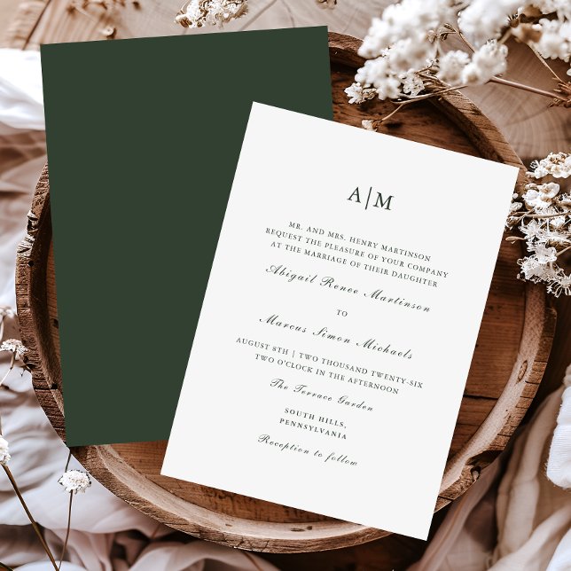 Invitation Élégant Mariage de monogramme vert (Créateur téléchargé)
