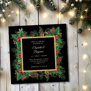 Invitation Élégant mariage de Noël avec verdure de pin noir o