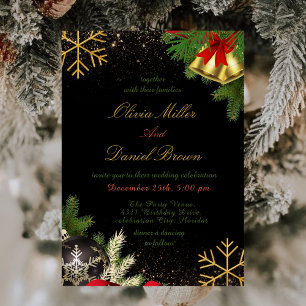 Invitation Élégant Mariage de Noël Black & Gold