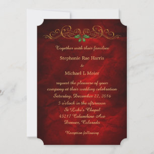 Invitation Élégant Mariage de Noël Red Holly