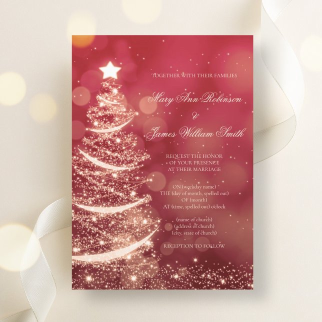 Invitation Élégant Mariage de Noël rouge et or (Elegant Red & Gold Christmas Wedding Invitation)
