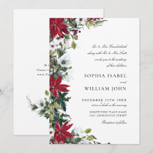 Invitation Élégant Mariage de Noël Rouge Poinsettia