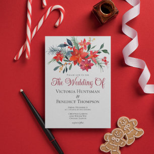 Invitation Élégant Mariage de Noël Rouge Poinsettia Floral
