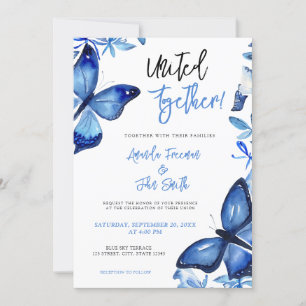 Invitation Élégant Mariage de papillons d'aquarelle bleu