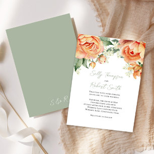 Invitation Elégant Mariage de pêche florale aquarelle