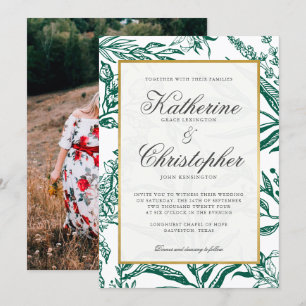 Invitation Élégant Mariage de photos botaniques en or foncé