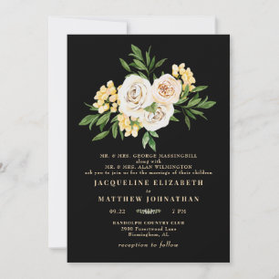 Invitation Élégant Mariage de pivoines florales à crème noire