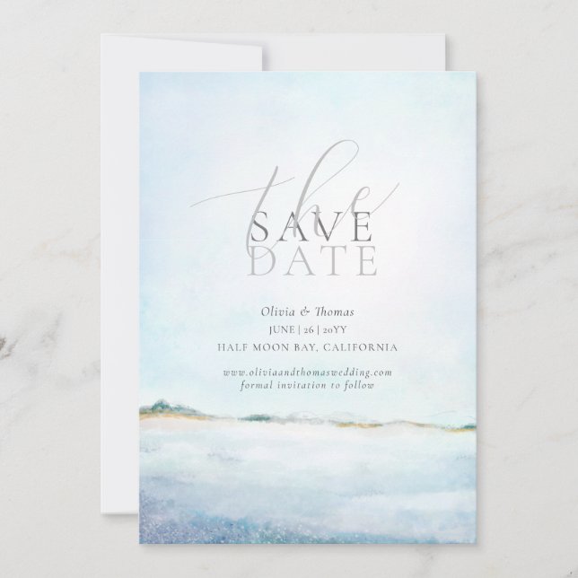 Invitation Élégant Mariage de plage peint Photo Enregistrer l (Devant)