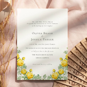 Invitation Élégant Mariage de Roses Jaunes Été