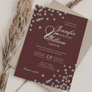 Invitation Élégant Mariage de script Argent Confetti QR Bourg