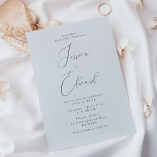 Invitation Élégant Mariage de script bleu de fond côtier