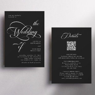 Invitation Élégant Mariage de script classique tout en un noi