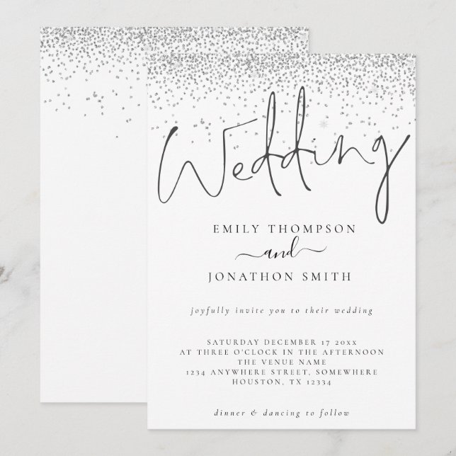 Invitation Elégant Mariage de script de bordure Parties scint (Devant / Derrière)