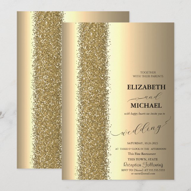 Invitation Élégant Mariage de script de Parties scintillant o (Devant / Derrière)