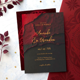 Invitation Élégant Mariage de script d'huile d'or Faux de vin