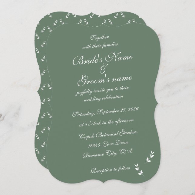 Invitation Élégant Mariage de script en vert d'olive Sage for (Devant / Derrière)