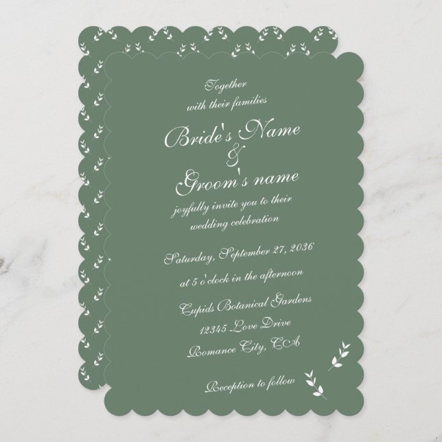 Invitation Élégant Mariage de script en vert d'olive Sage for (Devant / Derrière)