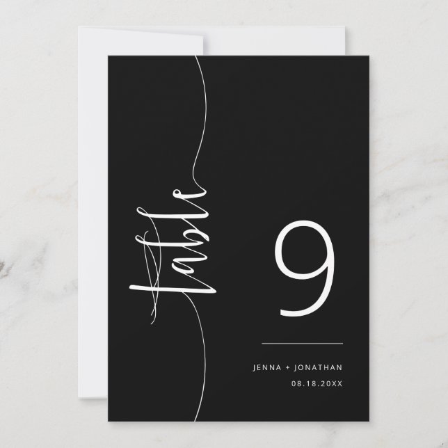 Invitation Élégant Mariage de script noir classique Numéro de (Devant)