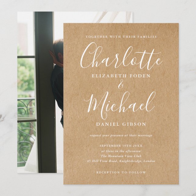 Invitation Élégant Mariage de signature Rustic Kraft Photo (Devant / Derrière)