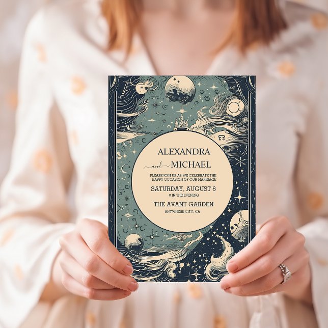 Invitation Élégant Mariage de Tarot Bleu Argent (Créateur téléchargé)