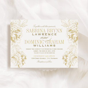 Invitation Elégant Mariage de tourbe Florale Champagne Gold
