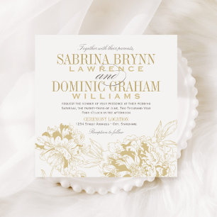 Invitation Elégant Mariage de tourbe Florale Champagne Gold
