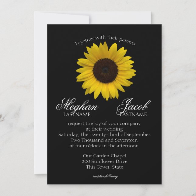 Invitation Élégant Mariage de tournesol noir (Devant)