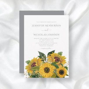 Invitation Élégant Mariage de tournesols gris