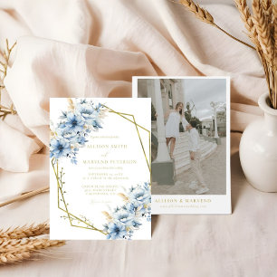 Invitation Élégant Mariage de trame géométrique Floral bleu