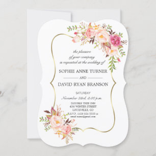 Invitation Élégant Mariage de trame or floral rose