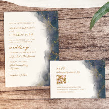 Elégant Mariage de typographie en marbre bleu or d