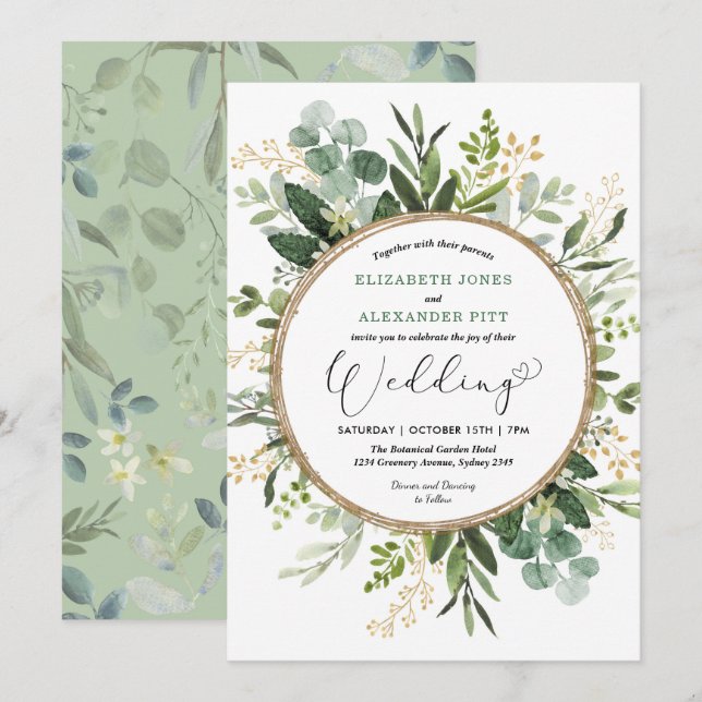 Invitation Élégant Mariage de verdure botanique moderne (Devant / Derrière)