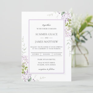 Invitation Élégant Mariage de verdure fleurie mauve Lilac 