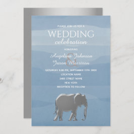 Invitation Elégant Mariage d'éléphant bleu Dusty