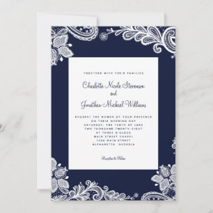 Invitation Elégant Mariage dentelle photo personnalisée Marin