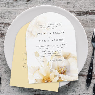 Invitation Élégant Mariage Détails Fleurs Or Blanc Jaune