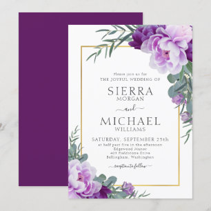 Invitation Élégant Mariage d'Eucalyptus Floral Purple & Or