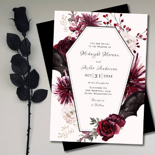 Invitation Élégant Mariage d'Halloween gothique Floral Coffin