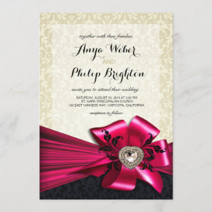 Invitation Élégant Mariage Diamante Satin Bow fuchsia ivoir