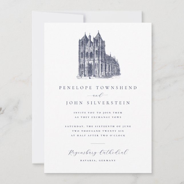 Invitation Élégant Mariage d'illustration de la cathédrale Vi (Devant)