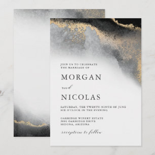 Invitation Élégant Mariage d'opulence marbré noir et or
