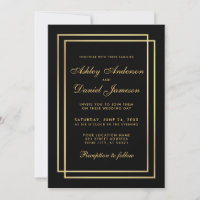 Elégant Mariage d'or moderne Black White Invitatio