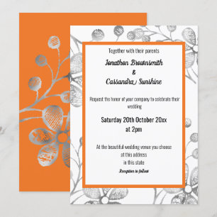 INVITATION ÉLÉGANT MARIAGE D'ORANGE BLANC BLANC EN ARGENT BOT