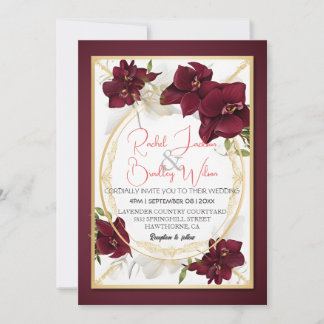 Invitation Elégant Mariage d'orchidée bourguignonne fleurit c