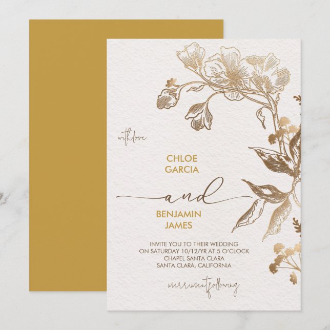 Invitation Elégant Mariage d'orchidée dorée (Devant / Derrière)