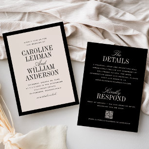 Invitation Élégant Mariage Double Face Noir
