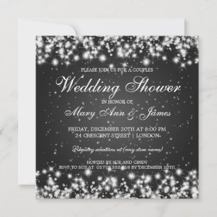Invitation Elégant Mariage Douche Hiver Étincelle Noire