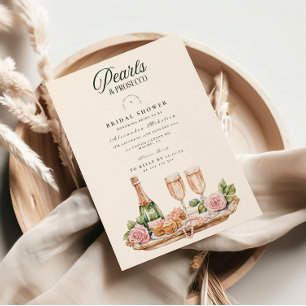 Invitation Élégant Mariage Douche Perles et Prosecco