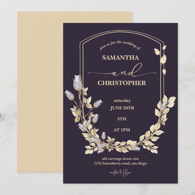 Invitation Élégant Mariage du bouclier de fleurs (Devant / Derrière)